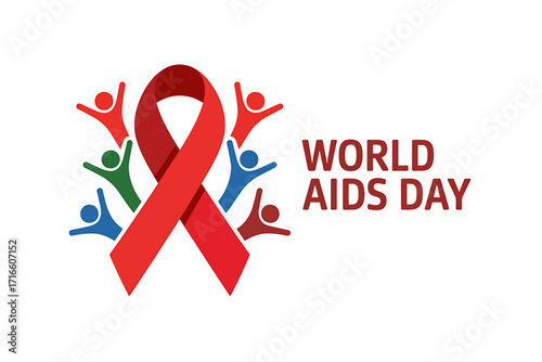 World AIDS Day Awareness Illustration with Red Ribbon and United Community Supporting the Cause Solidarity and Hope Concept