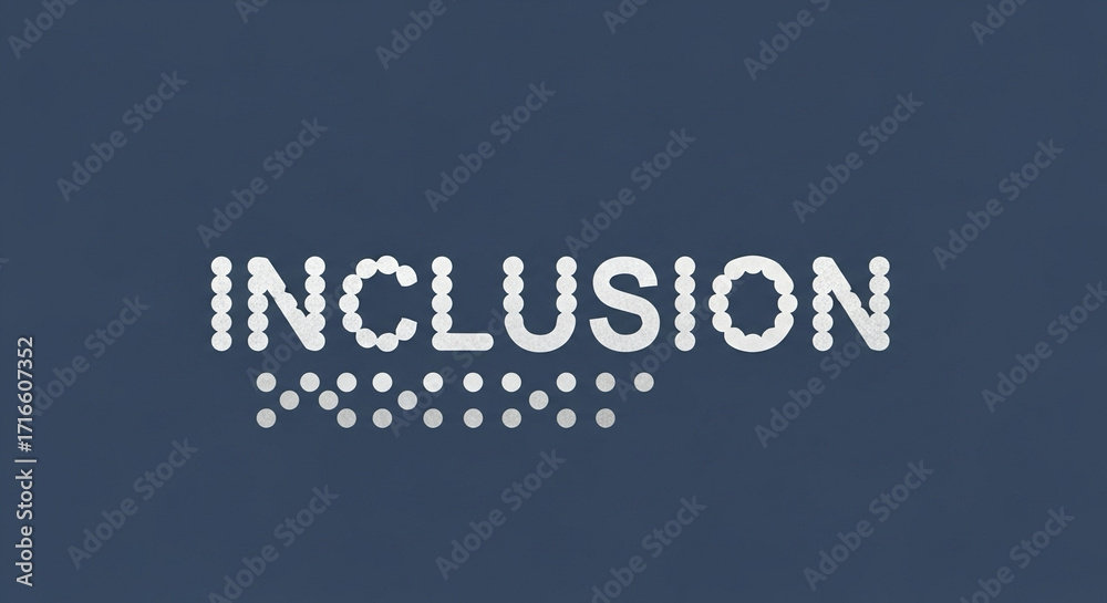 Obraz premium Minimal poster design: bold Braille dots forming the word “Inclusion.”