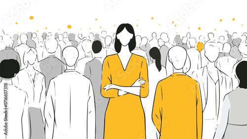 Successful Female Leader Stands Out in Diverse Business Crowd