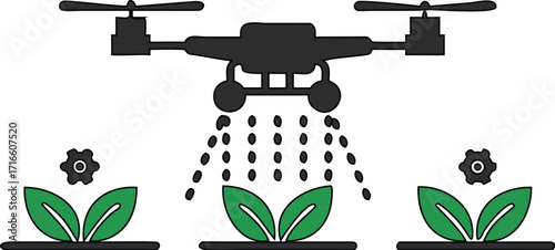 Vector illustration of a watering can with water drops and a tap silhouette on a white background