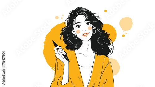 Cheerful Female Student Holding Pen in Portrait
