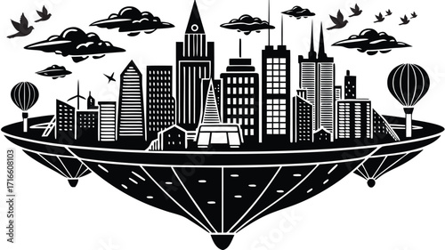 Urban vector illustration of a city skyline with skyscrapers and other buildings