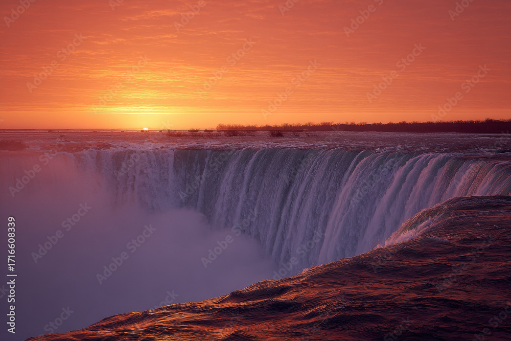 Fototapeta premium witness breathtaking beauty of sunsets across various countries culminating in iconic niagara falls at dusk