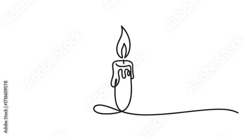Single line drawing of a lit candle representing peace hope and remembrance