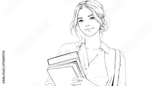Confident Female Student Portrait Holding Books - Professional College Education Concept
