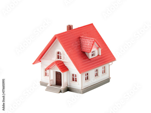 Small red roofed house model white wall isolated on transparent background, Clipart png