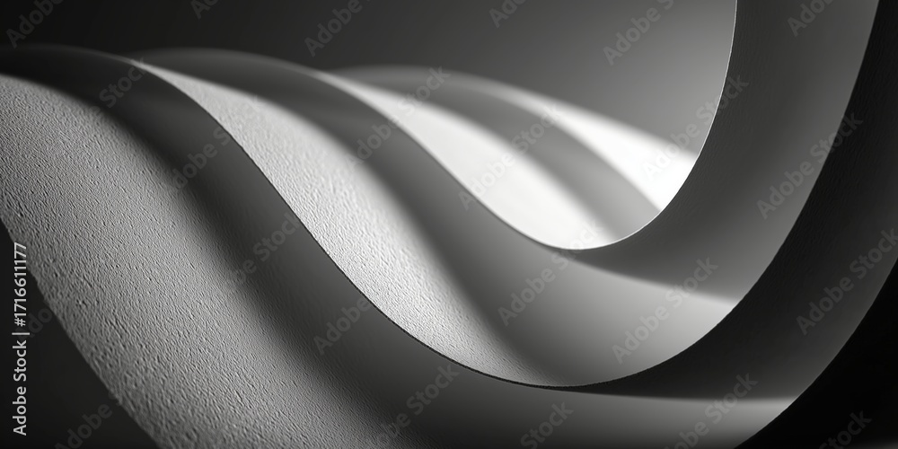 Obraz premium Minimalist abstract black and white waves with textured paper surface, light, and shadow creating elegant flowing depth in design