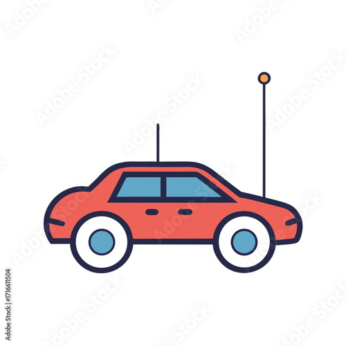 Stylized red sedan with antenna on transparent background