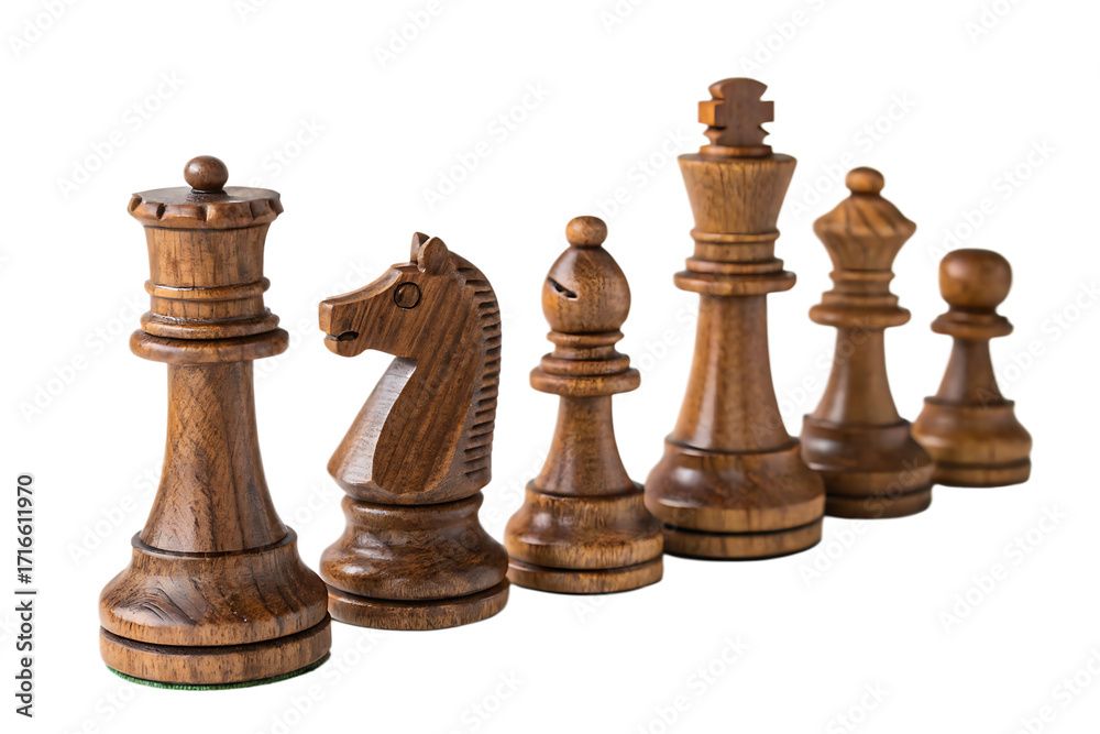 Row of chess pieces, including a king, a knight, a bishop, a rook, and a pawn on AI generated by PNG Row of chess pieces, including a king, a knight, a bishop, a rook, and a pawn on AI generated by PNG