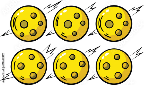 Dynamic cartoon pickleballs ready for action, perfect for sports team branding or fun recreational projects needing a playful edge and energetic vibe
