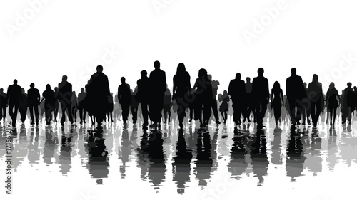 Dynamic Crowd Silhouette on White Background Dive