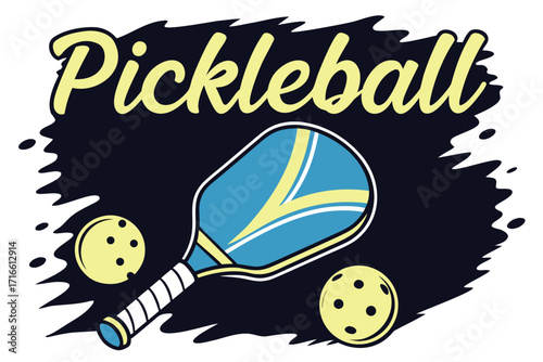 Get ready for fun with this vibrant pickleball paddle and ball design, perfect for sporty graphics, team spirit, and pickleball enthusiasts