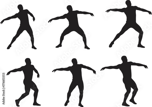 Silhouette javelin throw athletes, sportsmen training with spear, track and field competition, athletics performance, throwing action poses, fitness, strength, outdoor sport illustration