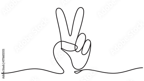 A hand showing the victory sign a symbol of peace hope and triumph drawn in a minimalist line art style