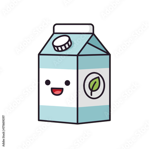 Cute Milk Carton Character with Plant Symbol Illustration for Healthy Food Concept