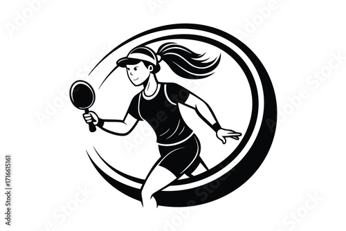 Dynamic table tennis player in action, perfect for sports promotions and athletic branding projects, showcasing energy and skill in a sleek monochrome style