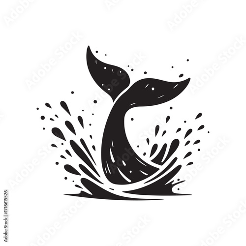 whale tail breaching surface with splash vector silhouette clip art logo design illustration
