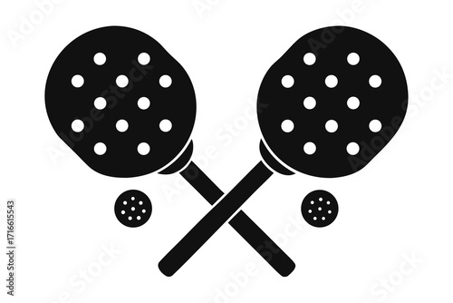 Trendy minimalist pickleball graphic for sports enthusiasts and club promotions, featuring paddles and balls in a clean, modern design perfect for banners
