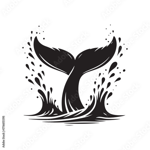 whale tail breaching surface with splash vector silhouette clip art logo design illustration