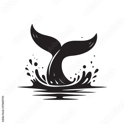 whale tail breaching surface with splash vector silhouette clip art logo design illustration