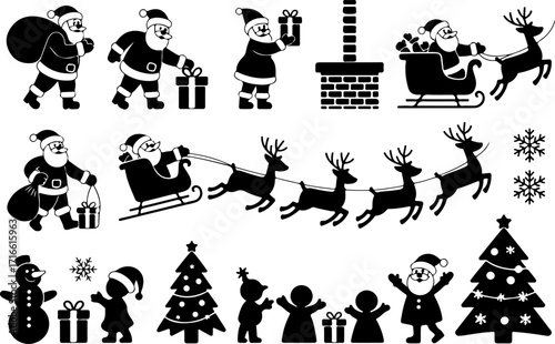 Christmas Tree and Holiday Decorations Icons Set