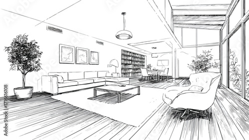 Professional Interior Design Sketch Perspective with Paint Elements
