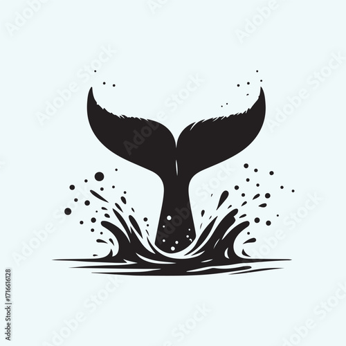 whale tail breaching surface with splash vector silhouette clip art logo design illustration