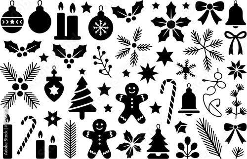 Christmas Tree and Holiday Decorations Icons Set