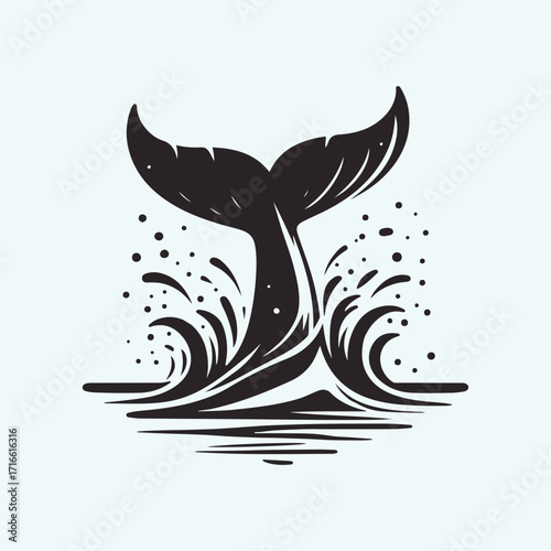 whale tail breaching surface with splash vector silhouette clip art logo design illustration