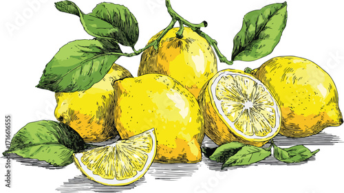 Fresh Lemons on White Background Vector Illustration for Graphic Design Projects