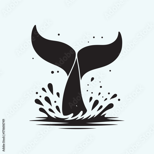 whale tail breaching surface with splash vector silhouette clip art logo design illustration