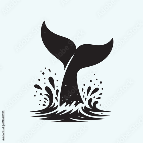 whale tail breaching surface with splash vector silhouette clip art logo design illustration