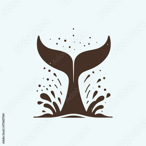 whale tail breaching surface with splash vector silhouette clip art logo design illustration