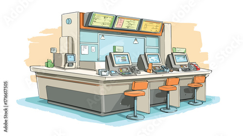 Sleek Modern Cash Desk with Financial Business Windows for Professional Spaces