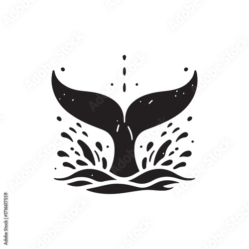 whale tail breaching surface with splash vector silhouette clip art logo design illustration