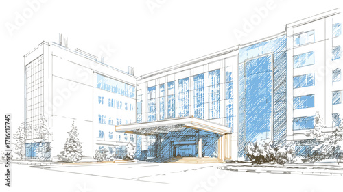 Modern Hospital Clinic and Bank Building Front Exterior Design