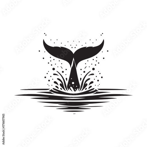 whale tail breaching surface with splash vector silhouette clip art logo design illustration