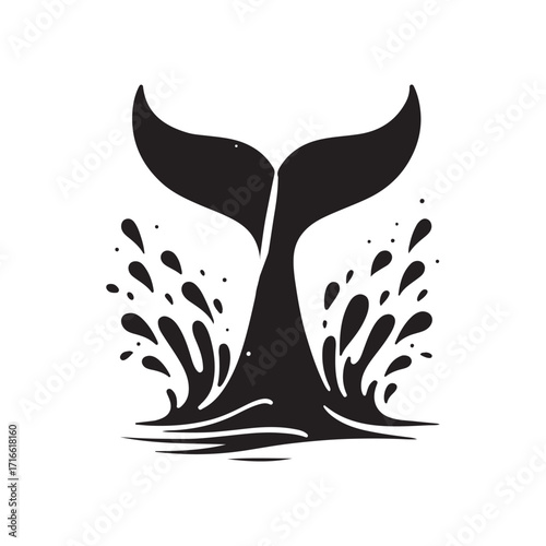 whale tail breaching surface with splash vector silhouette clip art logo design illustration