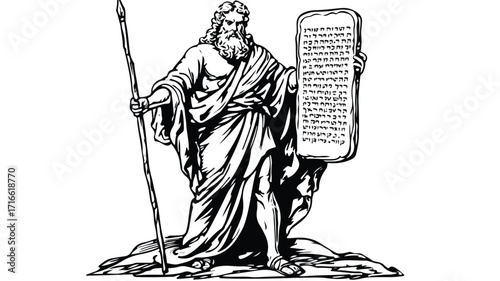 Moses with Ten Commandments Biblical Story Vector Illustration