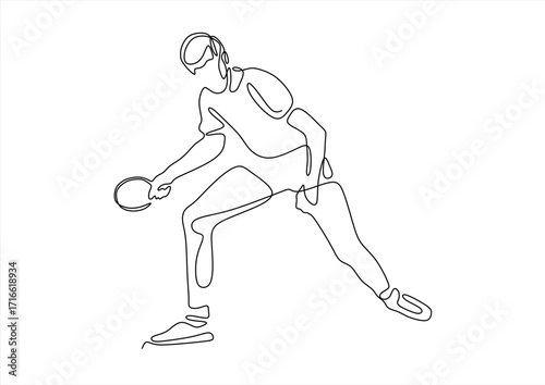 Ping Pong Player in Continuous Line. line icon-continuous line drawing. Editable stroke.