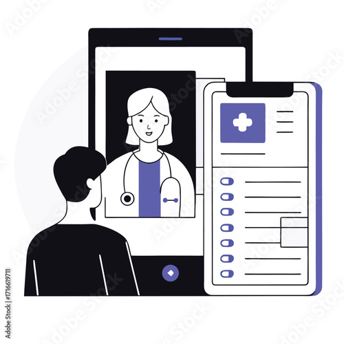 Young man having online video consultation with female doctor on mobile phone representing telehealt