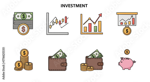 Investment Icons Finance, Growth, and Savings Visuals