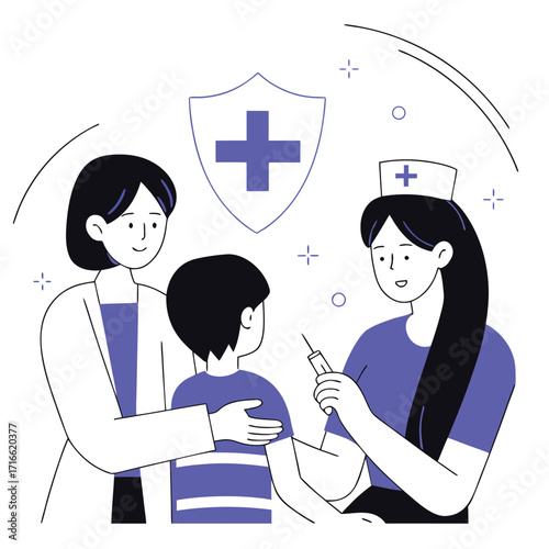 Nurse giving a child vaccination with mother present healthcare protection safety and well-being