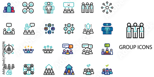 Group simple concept 24 color icons set .Vector illustration.
