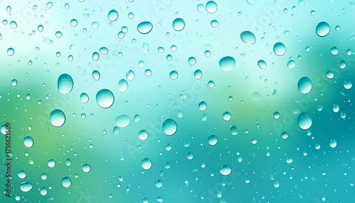 Wallpaper Mural Delicate Teal Water Droplets on Glass, Gradient Background Torontodigital.ca