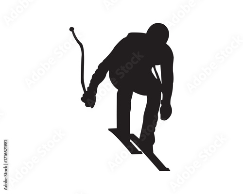 Silhouette of a professional skier speeding downhill with dynamic posture, perfect for winter sports, skiing concepts, and extreme outdoor adventure illustrations.