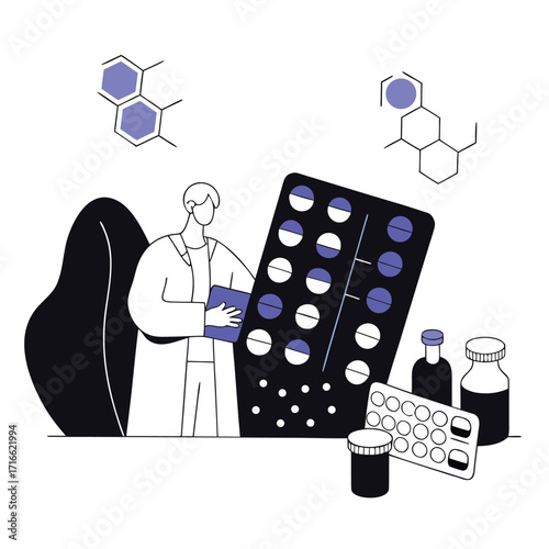 Pharmacist dispensing medication in a pharmacy representing healthcare and wellness