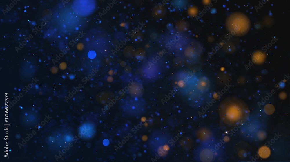Obraz premium Blue and gold bokeh lights abstract background Dark background Festive lights Sparkling effect Blurred lights