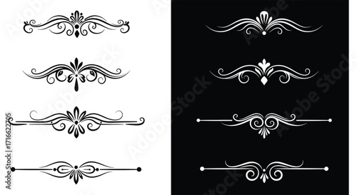 Elegant flourish designs in black and white decorative vector ornaments