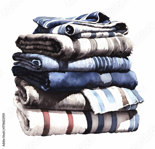 stack ofl towels watercolor vector illustration
